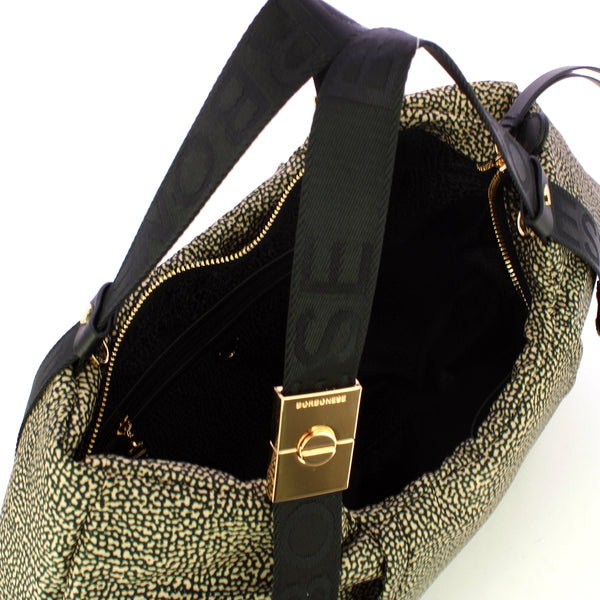 Borbonese - borsa a mano medium op naturale nero - 933835ah1 | Italystation.com - Shop Now at italystation.com