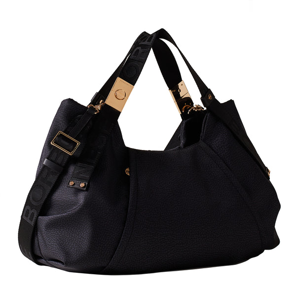 Borbonese - Medium Dark Black Handbag - 933835AH1 - DARK/BLACK