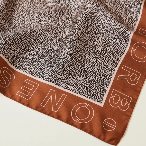 Borbonese - Foulard OP Logo Outline 70x70 Caramello OP Naturale - 6DA058TE2 - CARAMELLO/OP/NATURALE