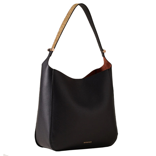 Borbonese - Hobo Bolt Medium Nero OP Naturale - 924387AR3 - NERO/OP/NATURALE