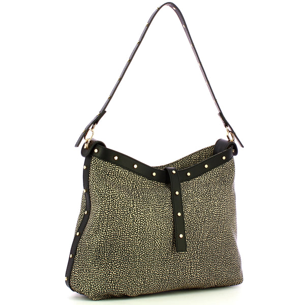 Borbonese - borsa a spalla hobo medium op naturale nero - 93 | Italystation.com - Shop Now at italystation.com