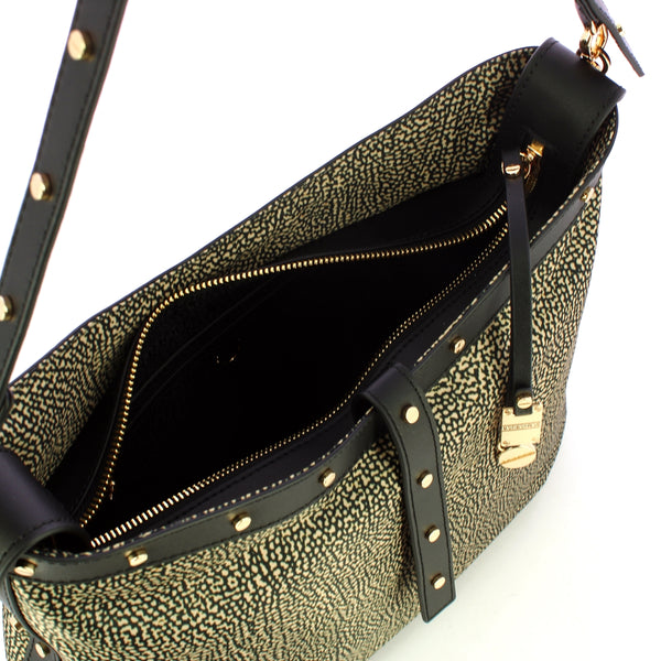 Borbonese - borsa a spalla hobo medium op naturale nero - 93 | Italystation.com - Shop Now at italystation.com
