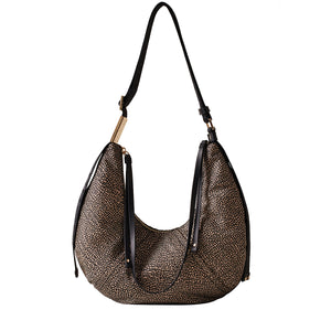 Borbonese - Hobo Bag Fold Small OP Naturale Nero - 933833AH1 - OP/NATURALE/NERO