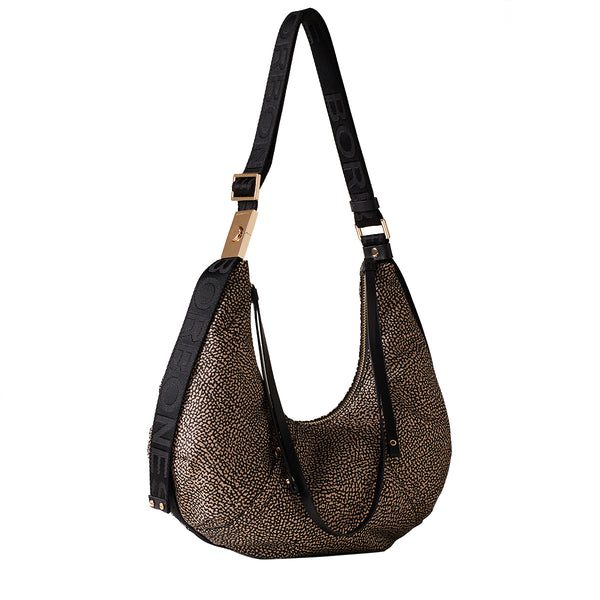 Borbonese - Hobo Bag Fold Small OP Naturale Nero - 933833AH1 - OP/NATURALE/NERO