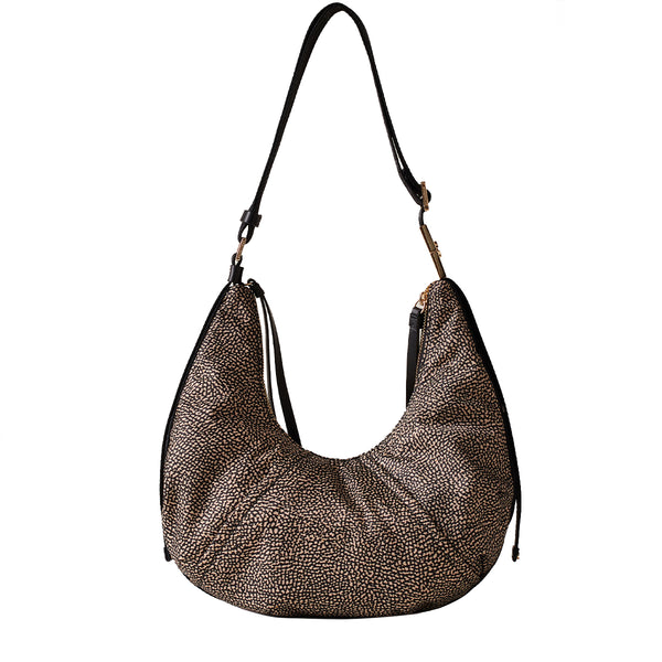 Borbonese - Hobo Bag Fold Small OP Naturale Nero - 933833AH1 - OP/NATURALE/NERO