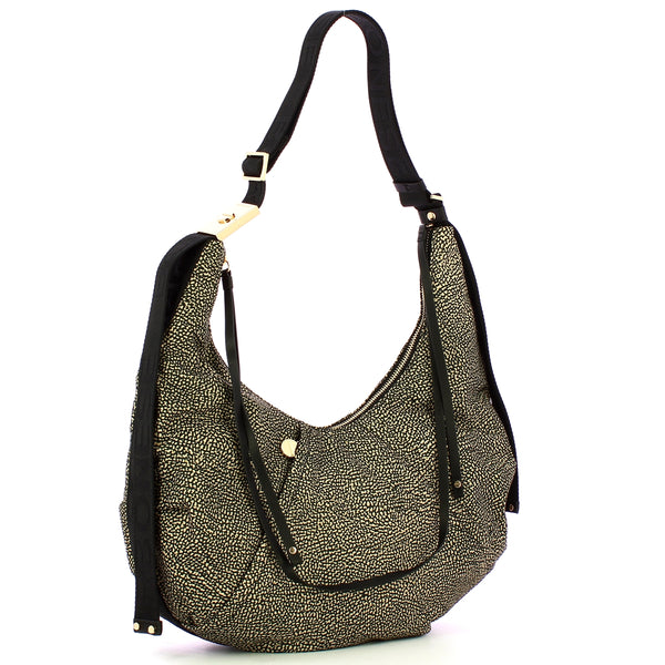 Borbonese - Hobo Bag Medium OP Naturale Nero - 933834AH1 - OP/NATURALE/NERO
