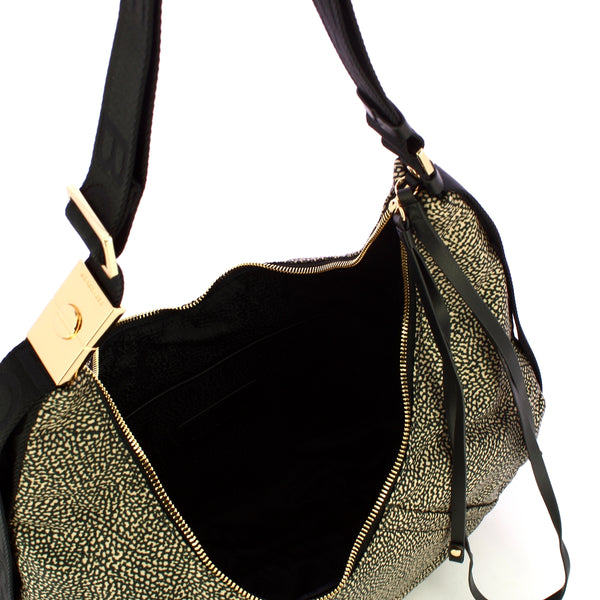 Borbonese - Hobo Bag Medium OP Naturale Nero - 933834AH1 - OP/NATURALE/NERO
