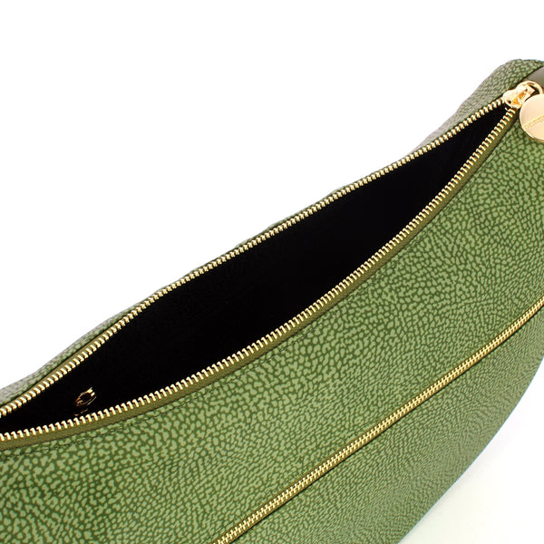 Borbonese - Luna Middle Military Green Recycled Nylon Bag with pocket - 934108I15 - VERDE/MILITARE