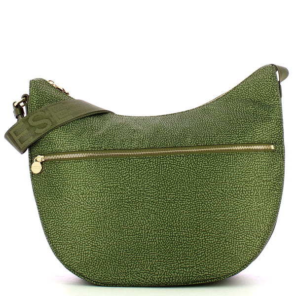 Borbonese - Luna Medium Military Green Recycled Nylon Bag with pocket - 934109I15 - VERDE/MILITARE