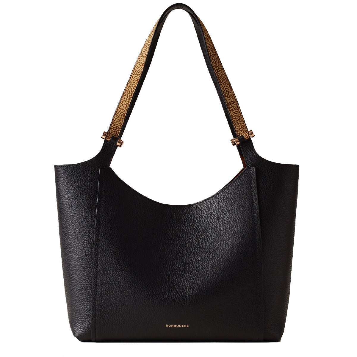 Borbonese - Shopper Bolt Medium Nero OP Naturale - 924388AR3 - NERO/OP/NATURALE