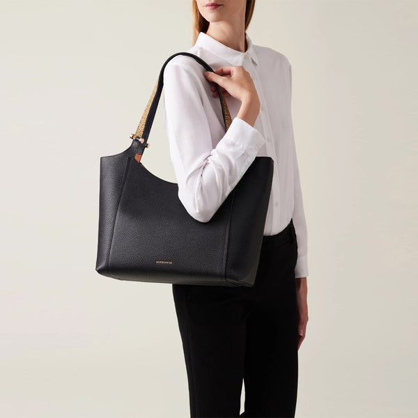 Borbonese - Shopper Bolt Medium Nero OP Naturale - 924388AR3 - NERO/OP/NATURALE
