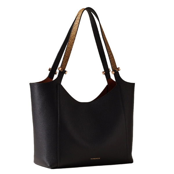 Borbonese - Shopper Bolt Medium Nero OP Naturale - 924388AR3 - NERO/OP/NATURALE
