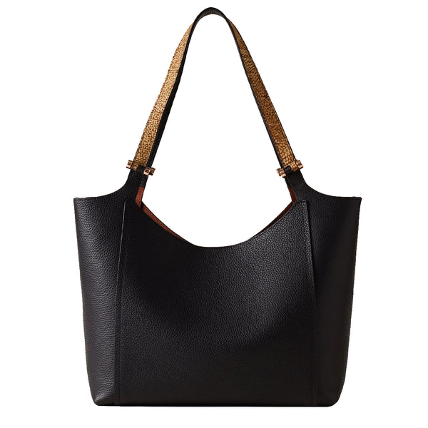 Borbonese - Shopper Bolt Medium Nero OP Naturale - 924388AR3 - NERO/OP/NATURALE