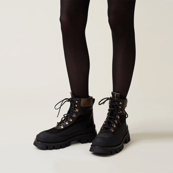 Borbonese - combat boot pedula nero op naturale 6da940cf8 | Italystation.com Shop Now at italystation.com
