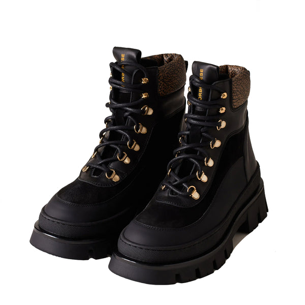 Borbonese - combat boot pedula nero op naturale 6da940cf8 | Italystation.com Shop Now at italystation.com