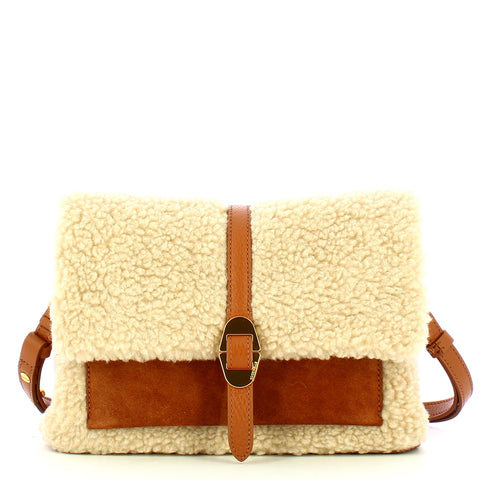 Coccinelle - Tracolla Dorian Eco Shearling Small Natural Cuir - RCM120201 - NATURAL/CUIR