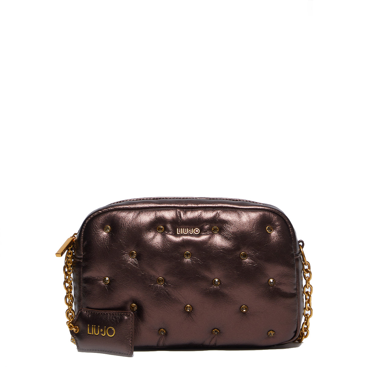 Liu Jo - Tracolla Glossy con strass Brown Stone Met. - AF4304E0 | Italystation.com - Shop Now at italystation.com
