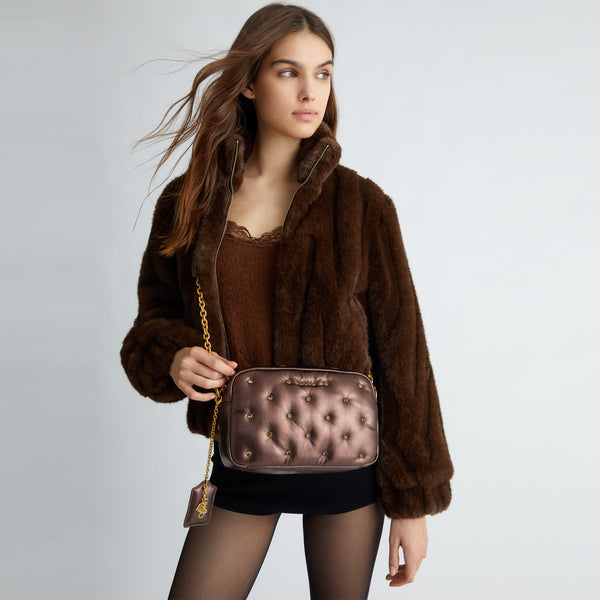Liu Jo - Tracolla Glossy con strass Brown Stone Met. - AF4304E0 | Italystation.com - Shop Now at italystation.com