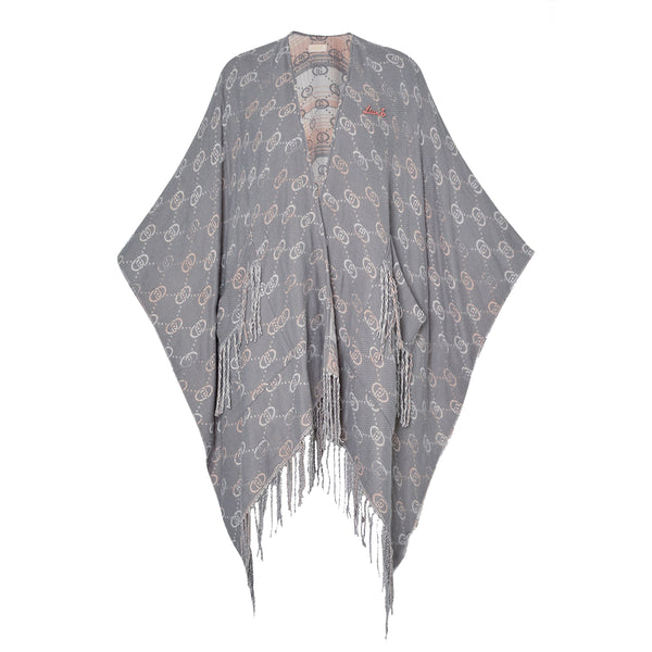 Liu Jo - Poncho con Logo Jacquard Grey Cloud 2F4014T0300 GR | Italystation.com Shop Now at italystation.com