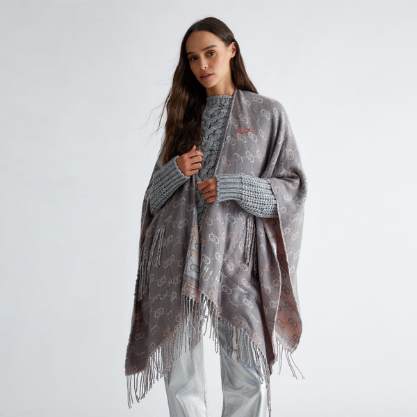 Liu Jo - Poncho con Logo Jacquard Grey Cloud 2F4014T0300 GR | Italystation.com Shop Now at italystation.com