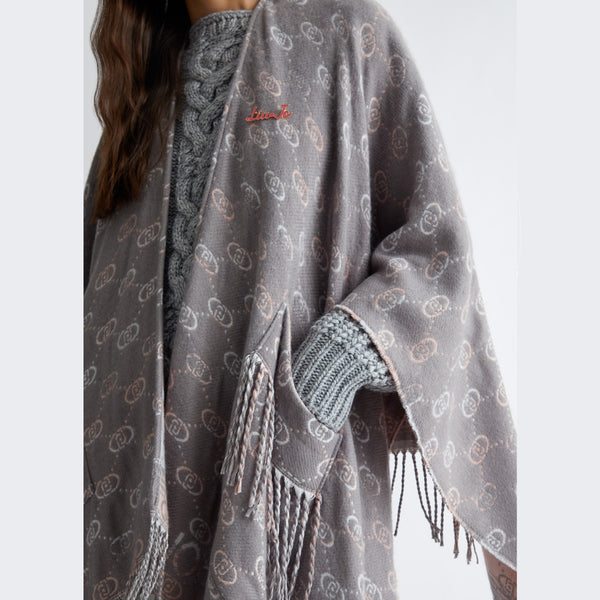 Liu Jo - Poncho con Logo Jacquard Grey Cloud 2F4014T0300 GR | Italystation.com Shop Now at italystation.com