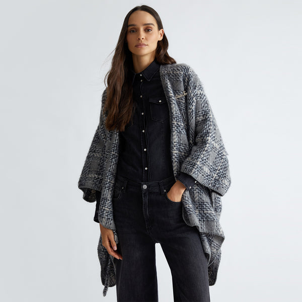 Liu Jo - Poncho Pied de Poule Grey Cloud 2F4024T0300 GREY/C | Italystation.com Shop Now at italystation.com