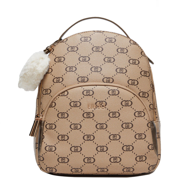 Liu Jo - Backpack with logo and charm in Tortora Chiaro - AF4193E0668 - TORTORA/CHIARO