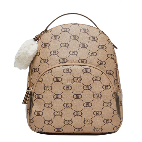 Liu Jo - Backpack with logo and charm in Tortora Chiaro - AF4193E0668 - TORTORA/CHIARO