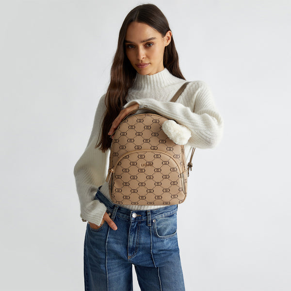Liu Jo - Backpack with logo and charm in Tortora Chiaro - AF4193E0668 - TORTORA/CHIARO
