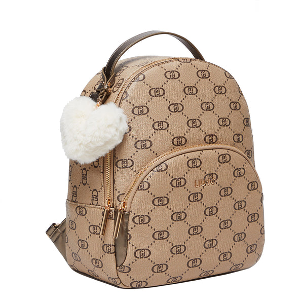 Liu Jo - Backpack with logo and charm in Tortora Chiaro - AF4193E0668 - TORTORA/CHIARO