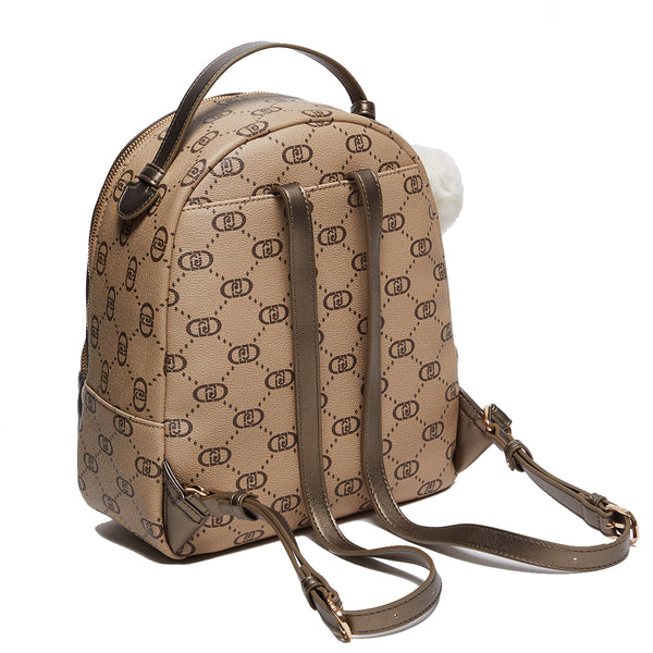 Liu Jo - Backpack with logo and charm in Tortora Chiaro - AF4193E0668 - TORTORA/CHIARO