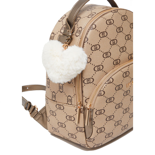 Liu Jo - Backpack with logo and charm in Tortora Chiaro - AF4193E0668 - TORTORA/CHIARO