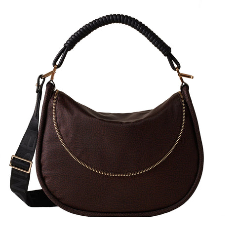 Borbonese - Hobo Bag Horseback Medium Testa Moro Nero - 924860I15 - TESTA/MORO/NERO