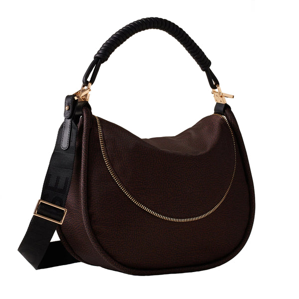 Borbonese - Hobo Bag Horseback Medium Testa Moro Nero - 924860I15 - TESTA/MORO/NERO