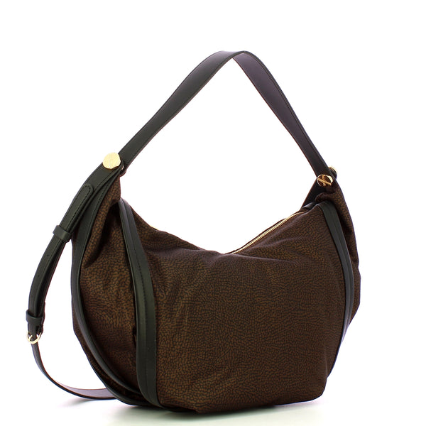 Borbonese - Hobo Bag New Orbit Medium Testa Moro Nero - 924175AH1 - TESTA/MORO/NERO