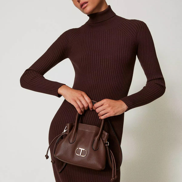 Twinset - Oval T Coffee Chocolate Small Tote Bag - 242TD8231 - COFFEE/CHOCOLATE