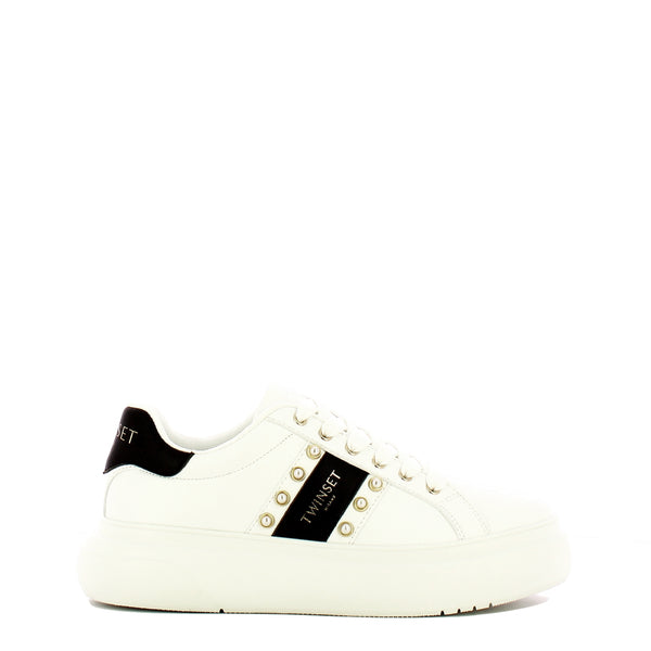 Twin Set Twin set - sneakers dettaglio perlina bianco ottico nero - 24 | Italystation.com - Shop Now at italystation.com