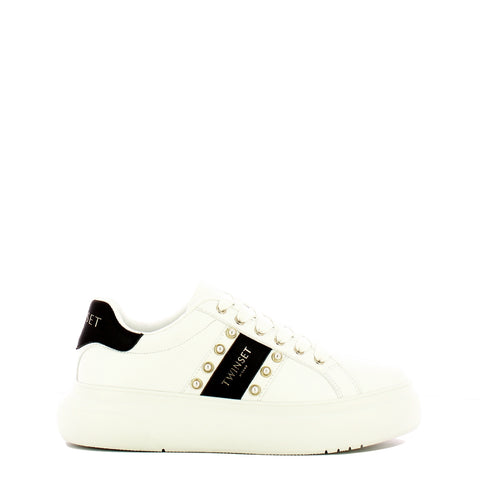 Twin Set Twin set - sneakers dettaglio perlina bianco ottico nero - 24 | Italystation.com - Shop Now at italystation.com