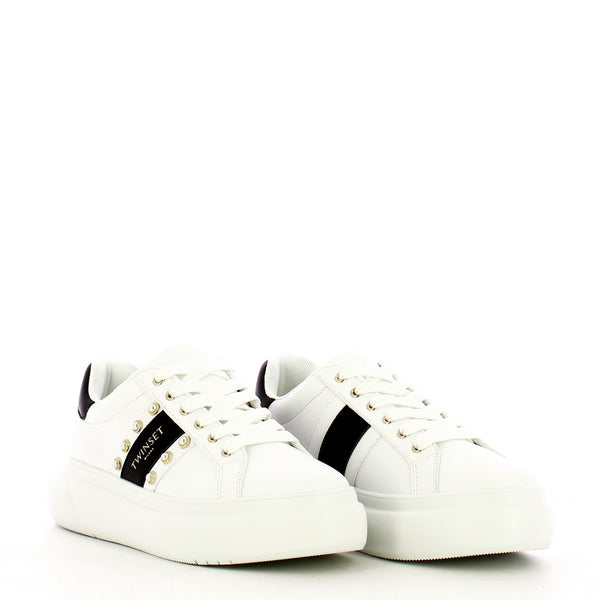 Twin Set Twin set - sneakers dettaglio perlina bianco ottico nero - 24 | Italystation.com - Shop Now at italystation.com