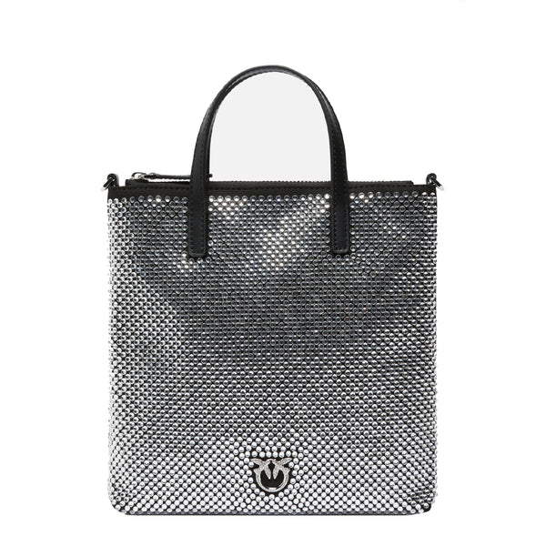 Pinko - Mini Shopper Strass Jewel Nero Canna Di Fucile 102746A | Italystation.com Shop Now at italystation.com