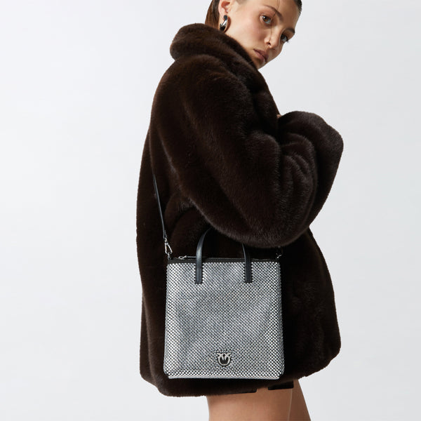 Pinko - Mini Shopper Strass Jewel Nero Canna Di Fucile 102746A | Italystation.com Shop Now at italystation.com
