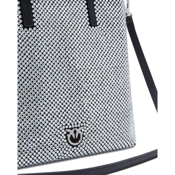 Pinko - Mini Shopper Strass Jewel Nero Canna Di Fucile 102746A | Italystation.com Shop Now at italystation.com