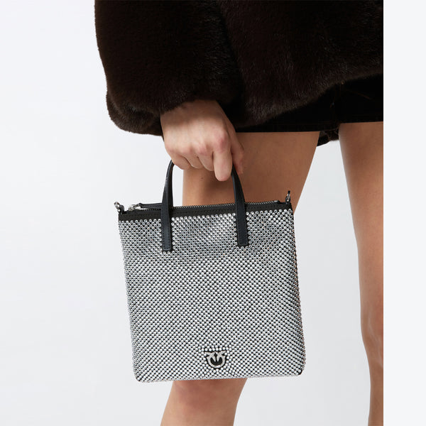 Pinko - Mini Shopper Strass Jewel Nero Canna Di Fucile 102746A | Italystation.com Shop Now at italystation.com
