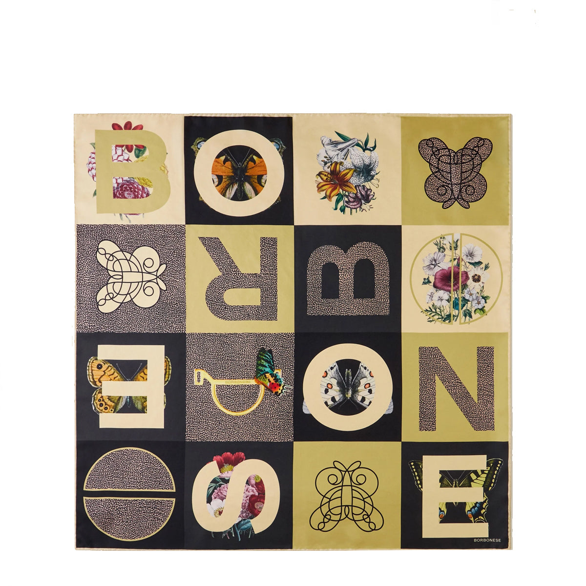 Borbonese - Foulard Zenzero Nero Op Naturale with checkered pattern - 6DA0630016 - ZENZERO/NERO/OP/NATURALE