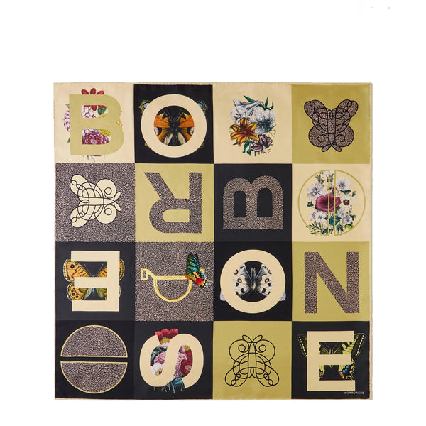 Borbonese - Foulard Zenzero Nero Op Naturale with checkered pattern - 6DA0630016 - ZENZERO/NERO/OP/NATURALE