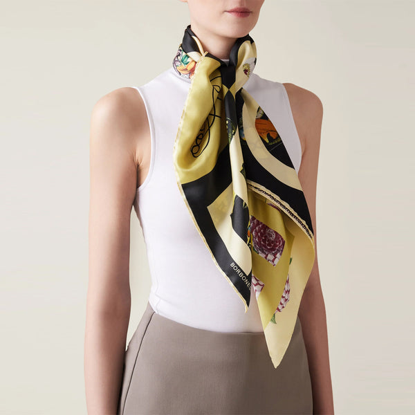 Borbonese - Foulard Zenzero Nero Op Naturale with checkered pattern - 6DA0630016 - ZENZERO/NERO/OP/NATURALE