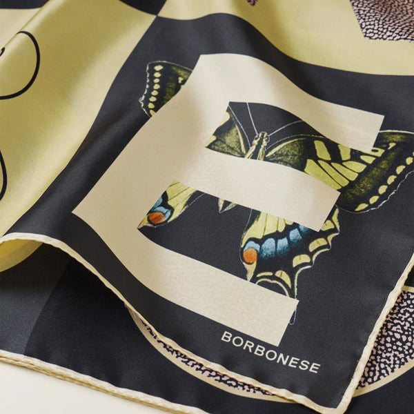 Borbonese - Foulard Zenzero Nero Op Naturale with checkered pattern - 6DA0630016 - ZENZERO/NERO/OP/NATURALE