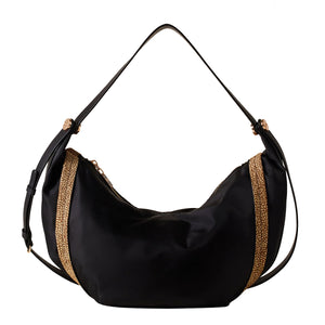 Borbonese - Hobo Bag New Orbit Medium Nero OP Naturale 924 | Italystation.com Shop Now at italystation.com