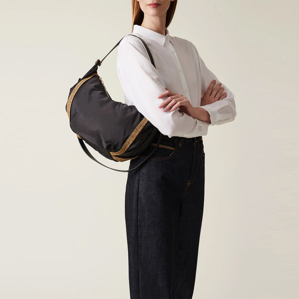 Borbonese - Hobo Bag New Orbit Medium Nero OP Naturale 924 | Italystation.com Shop Now at italystation.com