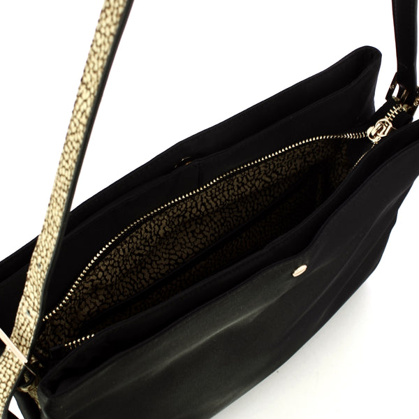 Borbonese - Borsa a spalla Hobo S Nero OP Naturale 933784A | Italystation.com Shop Now at italystation.com